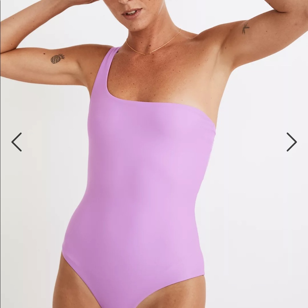 Madewell x Jade Swim one shoulder one piece swim suit.